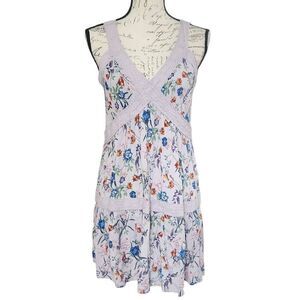 Xhilaration Ladies Size Large Lilac Floral Cross Back Lace Detail Dress
